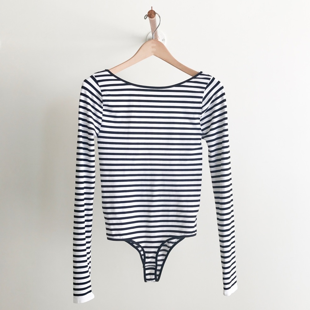 Free People Black and White Striped Bodysuit
